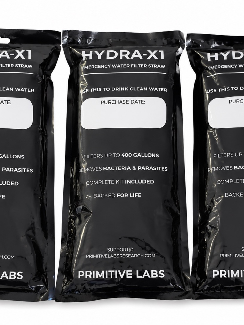 3 Primitive Labs HYDRA-X1 Emergency Water Filter Straw - Black